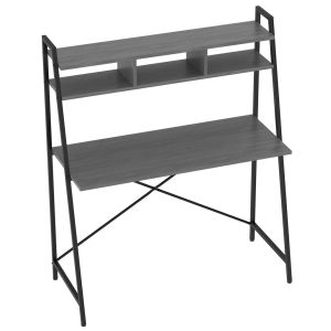 OfficeSource Any Space WFH Collection Folding Desk with Two Shelves and Black Frame (42″H x 24″D)