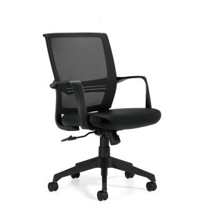 Offices to Go Black Low Back Mesh Back Tilter Conference Chair with Luxhide Seat