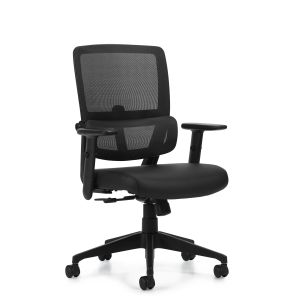 Offices to Go Black Mesh Back Luxhide Tilter Task Chair with Single Position Tilt Lock