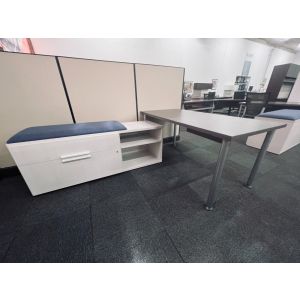 Grey Laminate Desk w/ Credenza - Left Side
