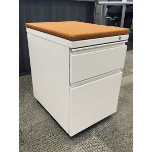 Herman Miller Mobile Box/File Pedestal w/ Cushion Top (White/Orange)