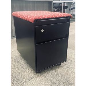 Steelcase Mobile Box/File Pedestal w/ Cushion Top (Black/Red)