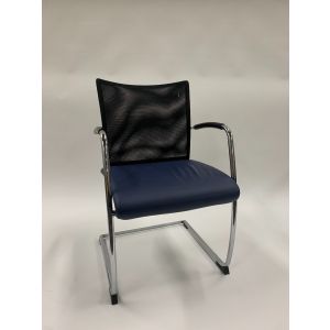 Dauphin Vista Sled-Base Side Chair (Black Mesh/Blue Leatherette)