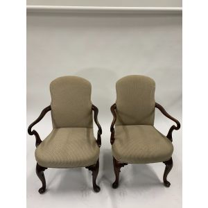 Pair of High-Back Armchairs (Beige Patterned)