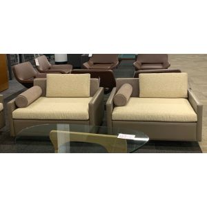 Pair of Brayton Ecaneau Lounge Chairs (Grey Leatherette)