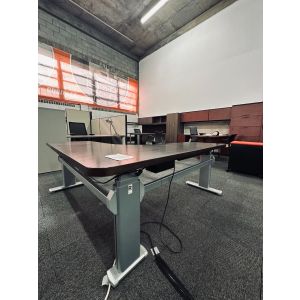 Mocha Veneer Height Adjustable L Shape Desk