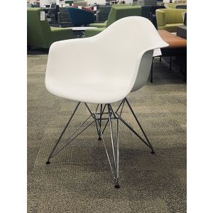 Herman Miller Eames Molded Plastic Arm Chair (White/Chrome)
