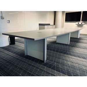 18' Teknion Audience Grey Boat Shaped Laminate Conference Table (216" x 48")