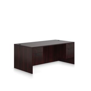 Offices to Go 66"W Rectangular Double Short Ped Desk (American Mahogany)