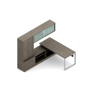 New Global Zira L-Shape Desk with Metal Legs and Open and Closed Storage