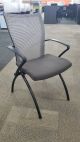 Pre-owned Haworth X99 nesting chair has a Gas (1X-4) seat, Beach mesh back, black fixed avian arms and (4) post legs.